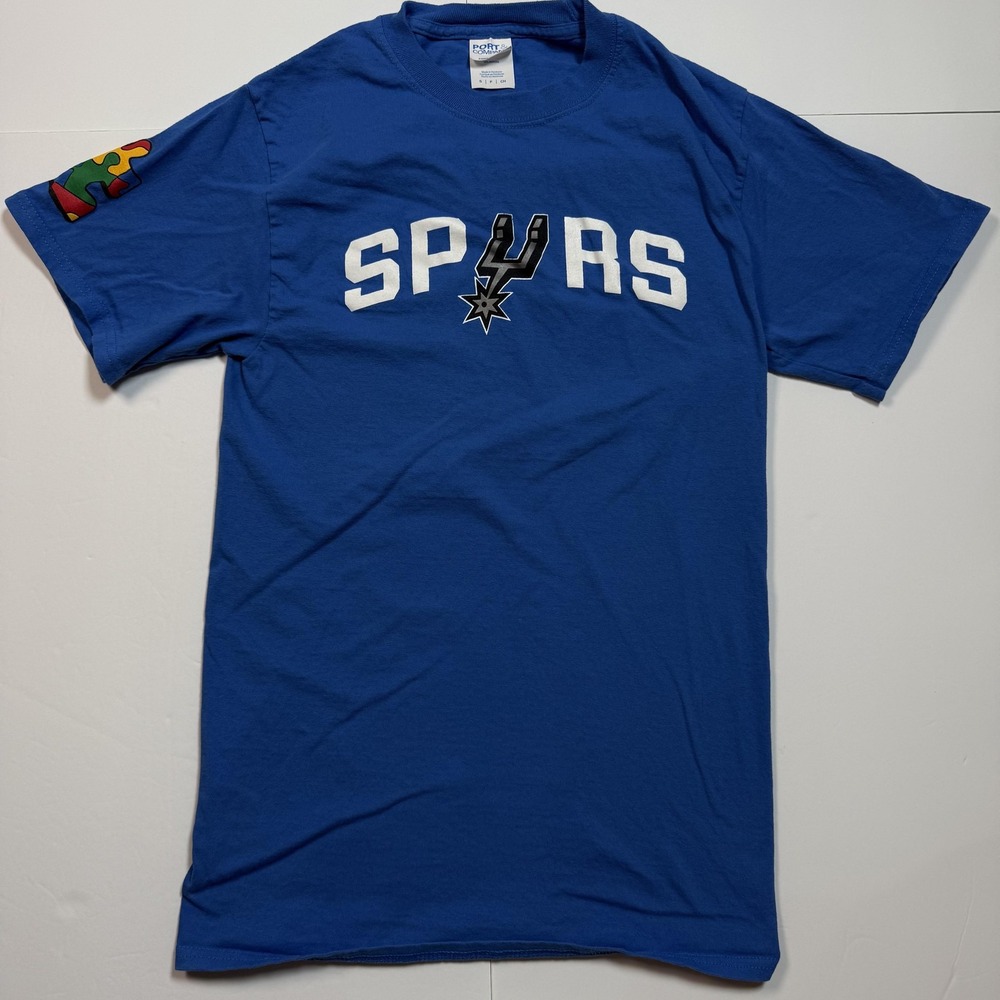 San Antonio Spurs Autism Awareness Shirt mens Small‎ Blue NBA Promo Tee